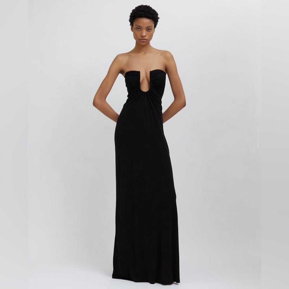 CHRISTOPHER ESBER ARCED PALM STRAPLESS DRESS - BLACK